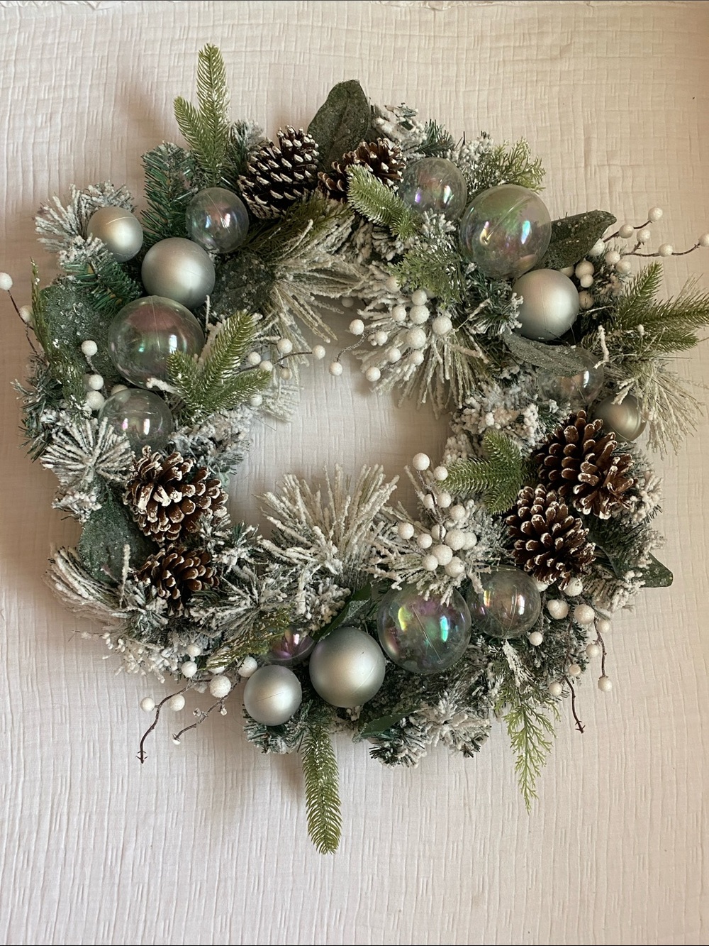 Frosted Pine Holiday Wreath with Silver Accents Everything Is Plastic